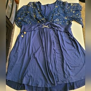 Blue Plus Size Dress WITH POCKETS